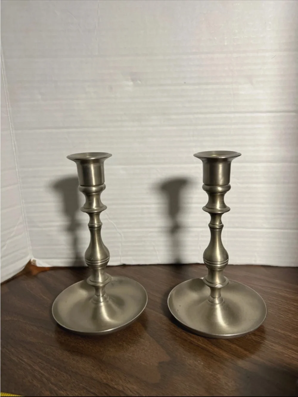 Classic Polished Pewter  Candlestick Pair